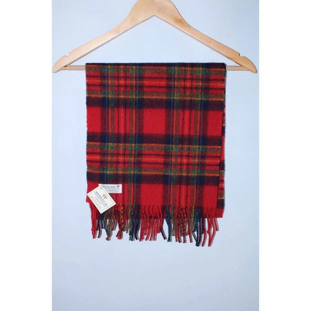 NWT John Hanly Men's One Size 100% Lambswool Plaid Scarf